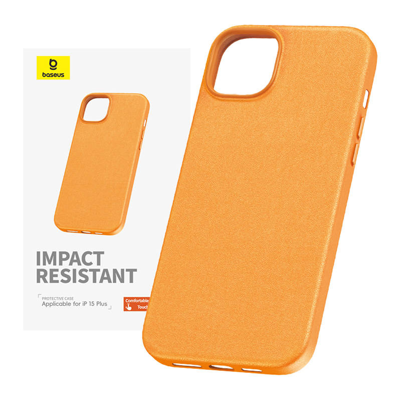 Phone Case for iPhone 15 Plus Baseus Fauxther Series (Orange) - Image 1