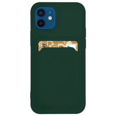 Card Case Silicone Wallet Case with Card Slot Documents for Samsung Galaxy A22 4G Dark Green — Hurtel