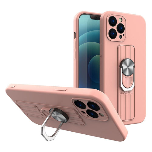Ring Case silicone case with finger grip and stand for Samsung Galaxy A42 5G pink — Hurtel