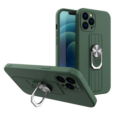 Ring Case silicone case with finger grip and stand for Samsung Galaxy A22 4G dark green — Hurtel