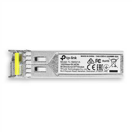 TP-LINK | 1000 Base-BX WDM Bi-Directional SFP Module | TL-SM321A-2 | 9/125 μm SMF (Single-Mode Fiber) | 9/125 μm SMF (Si