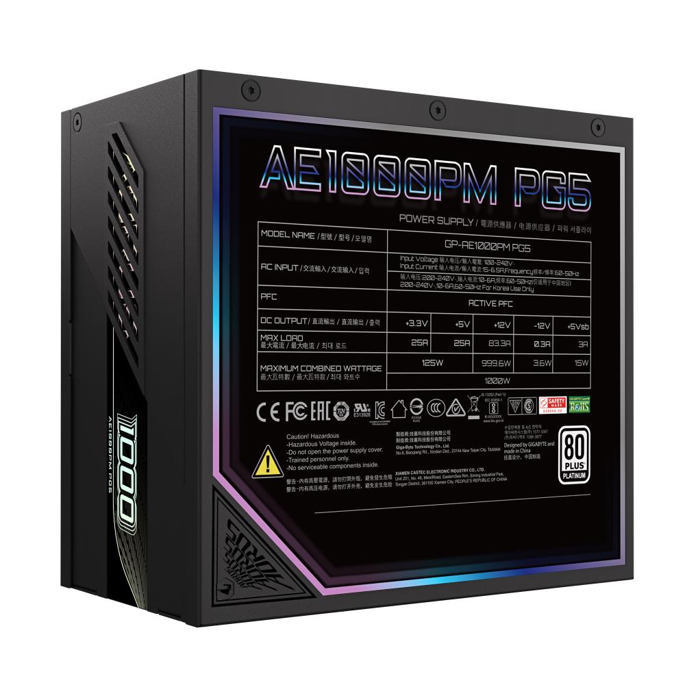 Power Supply NZXT GP-AE1000PM PG5 1000 Watts Efficiency 80 PLUS PLATINIUM PFC Active MTBF 100000 hours GP-AE1000PMPG5