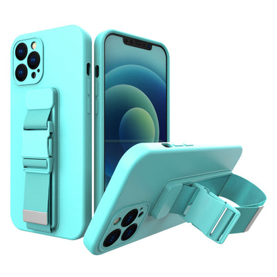 Rope case gel case with a chain lanyard bag lanyard iPhone 12 light blue — Hurtel