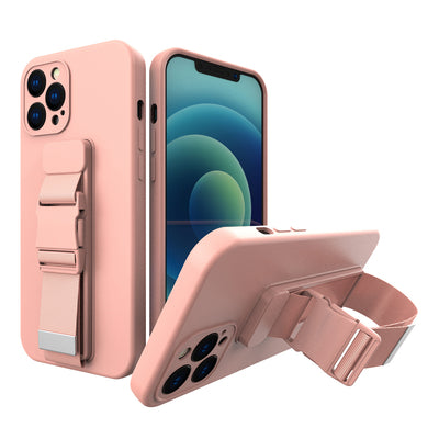 Rope case gel case with a chain lanyard bag lanyard iPhone 12 Pro Max pink — Hurtel