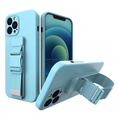 Rope case gel case with a chain lanyard bag lanyard iPhone 13 mini blue — Hurtel