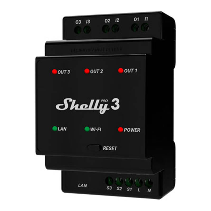 Shelly Pro 3 DIN Rail 3-channel Relay, WiFi/LAN - Image 1