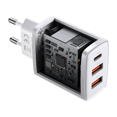 Baseus Compact fast charger 2x USB / USB Type C 30W 3A Power Delivery Quick Charge white (CCXJ-E02)