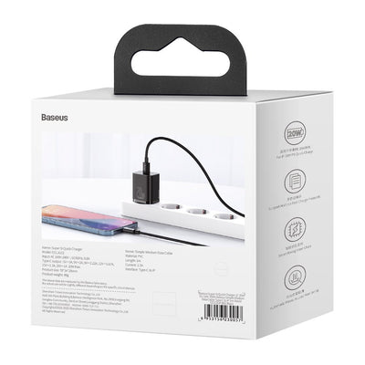 Baseus Super Si 1C fast USB Type C charger 20W Power Delivery + USB Type C - Lightning cable 1m black (TZCCSUP-B01)