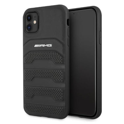 AMG AMHCN61GSEBK iPhone 11 6.1 &quot;black / black hardcase Leather Debossed Lines — Mercedes