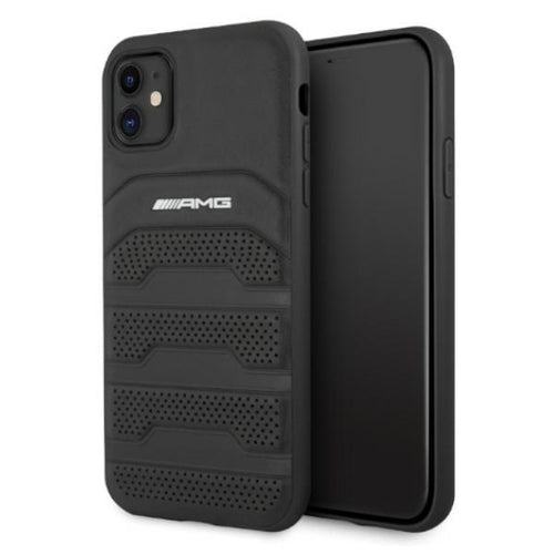 AMG AMHCN61GSEBK iPhone 11 6.1 &quot;black / black hardcase Leather Debossed Lines — Mercedes