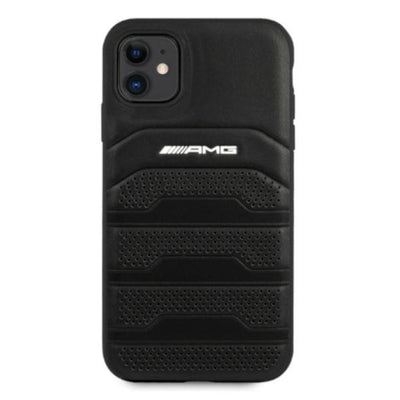 AMG AMHCN61GSEBK iPhone 11 6.1 &quot;black / black hardcase Leather Debossed Lines — Mercedes