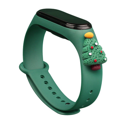 Strap Xmas for Xiaomi Mi Band 3 / 4 Christmas Silicone Strap Bracelet with Christmas Tree - Dark Green — Hurtel