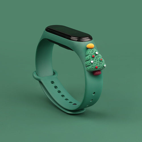 Strap Xmas for Xiaomi Mi Band 3 / 4 Christmas Silicone Strap Bracelet with Christmas Tree - Dark Green — Hurtel