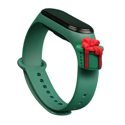 Strap Xmas for Xiaomi Mi Band 3 / 4 Christmas Silicone Strap Bracelet with Gift - Dark Green — Hurtel