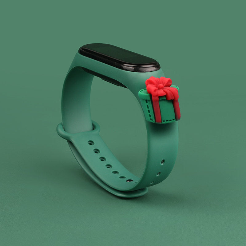 Strap Xmas for Xiaomi Mi Band 3 / 4 Christmas Silicone Strap Bracelet with Gift - Dark Green — Hurtel