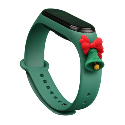 Strap Xmas for Xiaomi Mi Band 3 / 4 Christmas Silicone Strap Bracelet with Bell - Dark Green — Hurtel