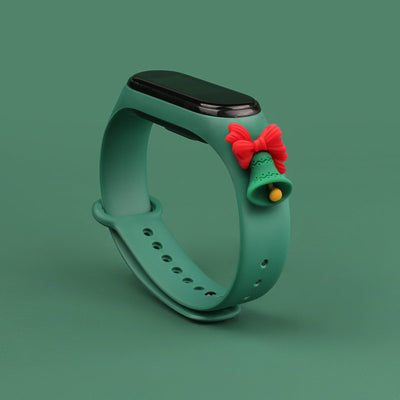 Strap Xmas for Xiaomi Mi Band 3 / 4 Christmas Silicone Strap Bracelet with Bell - Dark Green — Hurtel
