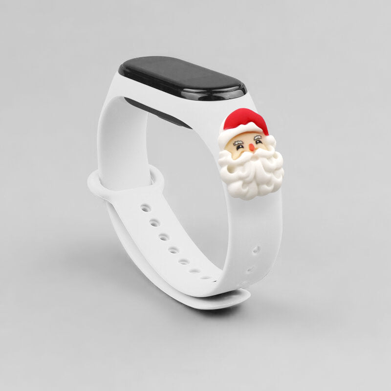 Strap Xmas for Xiaomi Mi Band 3 / 4 Christmas Silicone Bracelet Strap with Santa Claus - White — Hurtel