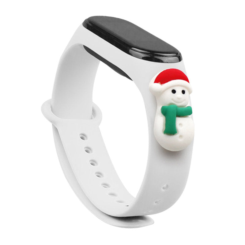 Strap Xmas for Xiaomi Mi Band 3 / 4 Christmas Silicone Strap Bracelet with Snowman - White — Hurtel