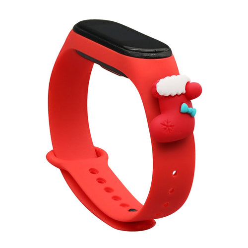 Strap Xmas for Xiaomi Mi Band 3 / 4 Christmas Silicone Strap Bracelet with Sock - Red — Hurtel