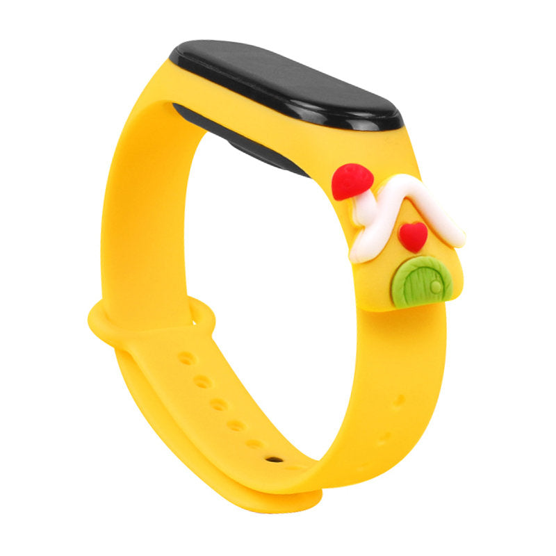 Strap Xmas for Xiaomi Mi Band 3 / 4 Christmas Silicone Strap Bracelet with House - Yellow — Hurtel