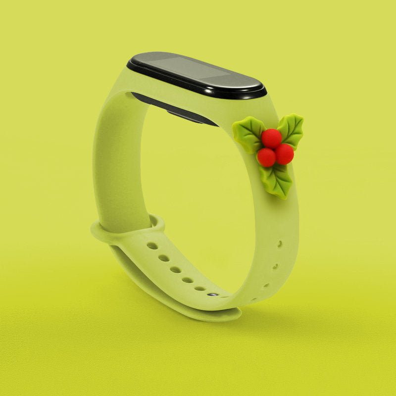 Strap Xmas for Xiaomi Mi Band 5 / 6 Christmas Silicone Strap Bracelet with Mistletoe - Green — Hurtel