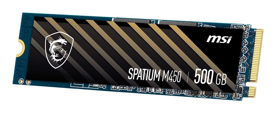 SSD MSI SPATIUM M450 500GB M.2 PCIe Gen4 NVMe 3D NAND Write speed 2300 MBytes/sec Read speed 3600 MBytes/sec 2.15mm TBW 300 TB MTBF 1500000 hours S78-440K380-P83