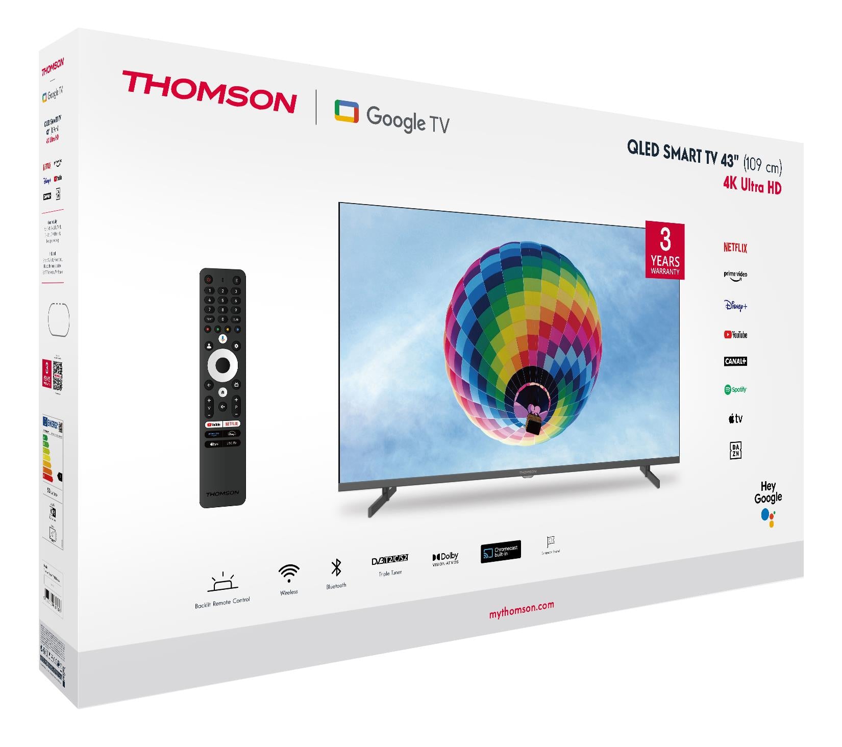 TV Set THOMSON 43" 4K/Smart QLED 3840x2160 Wireless LAN Bluetooth Google TV Black 43QG4S14
