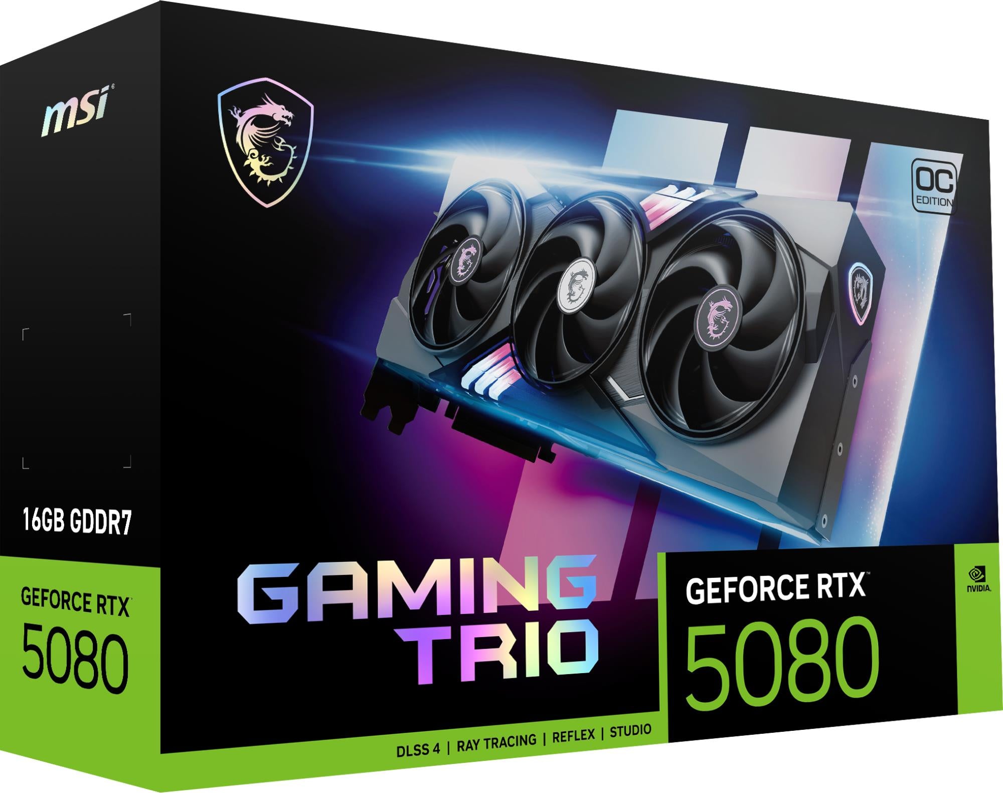 Graphics Card MSI NVIDIA GeForce RTX 5080 16 GB GDDR7 256 bit PCIE 5.0 16x Dual Slot Fansink 1xHDMI 3xDisplayPort RTX508016GGAMTRIOOC