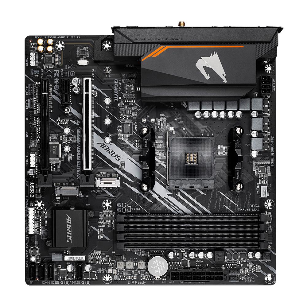 Mainboard GIGABYTE AMD B550 SAM4 Micro-ATX Memory DDR4 Memory slots 4 1xPCI-Express 3.0 1x 1xPCI-Express 3.0 4x 1xPCI-Express 4.0 16x 2xM.2 1xDVI-D 1xHDMI 4xUSB 2.0 4xUSB 3.2 1xPS/2 1xRJ45 3xAudio port B550MAORUSELITEAX1.3