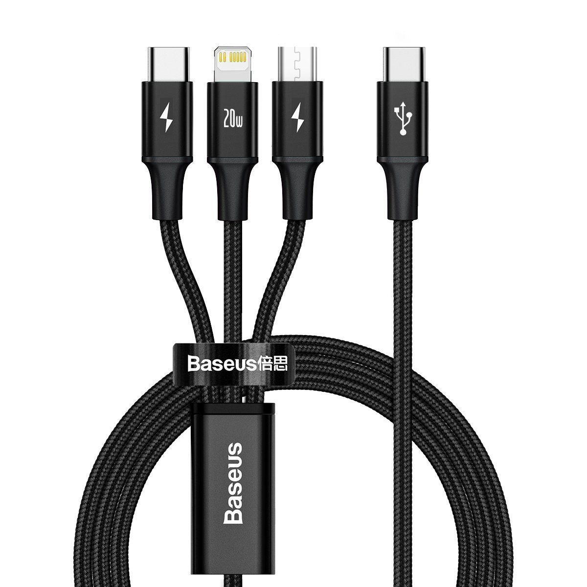 Baseus Rapid Series 3-in-1 cable USB-C For M+L+T 20W 1.5m Black - Image 1