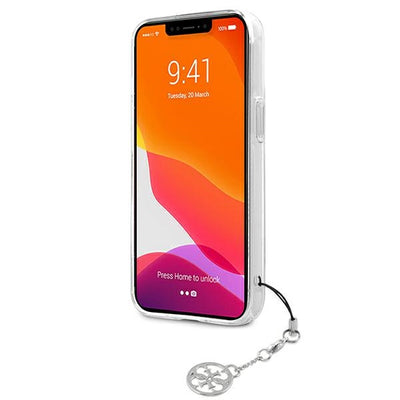 Guess GUHCP13SKB4GGR iPhone 13 mini 5.4" Transparent hardcase 4G Gray Strap Charm