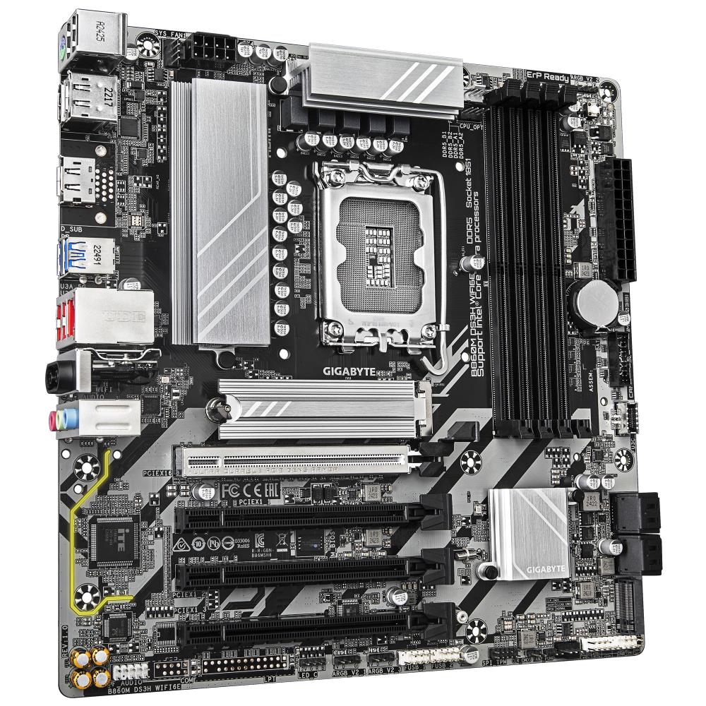 Mainboard GIGABYTE Intel B860 Express LGA1851 Micro-ATX Memory DDR5 Memory slots 4 4xPCI-Express 4.0 16x 1xPCI-Express 5.0 16x 2xM.2 1xHDMI 2xDisplayPort 1xAudio-In 1xAudio-Out 1xMicrophone 3xUSB 2.0 1xUSB-C 1xPS/2 1xRJ45 B860MDS3HWIFI6E1.0