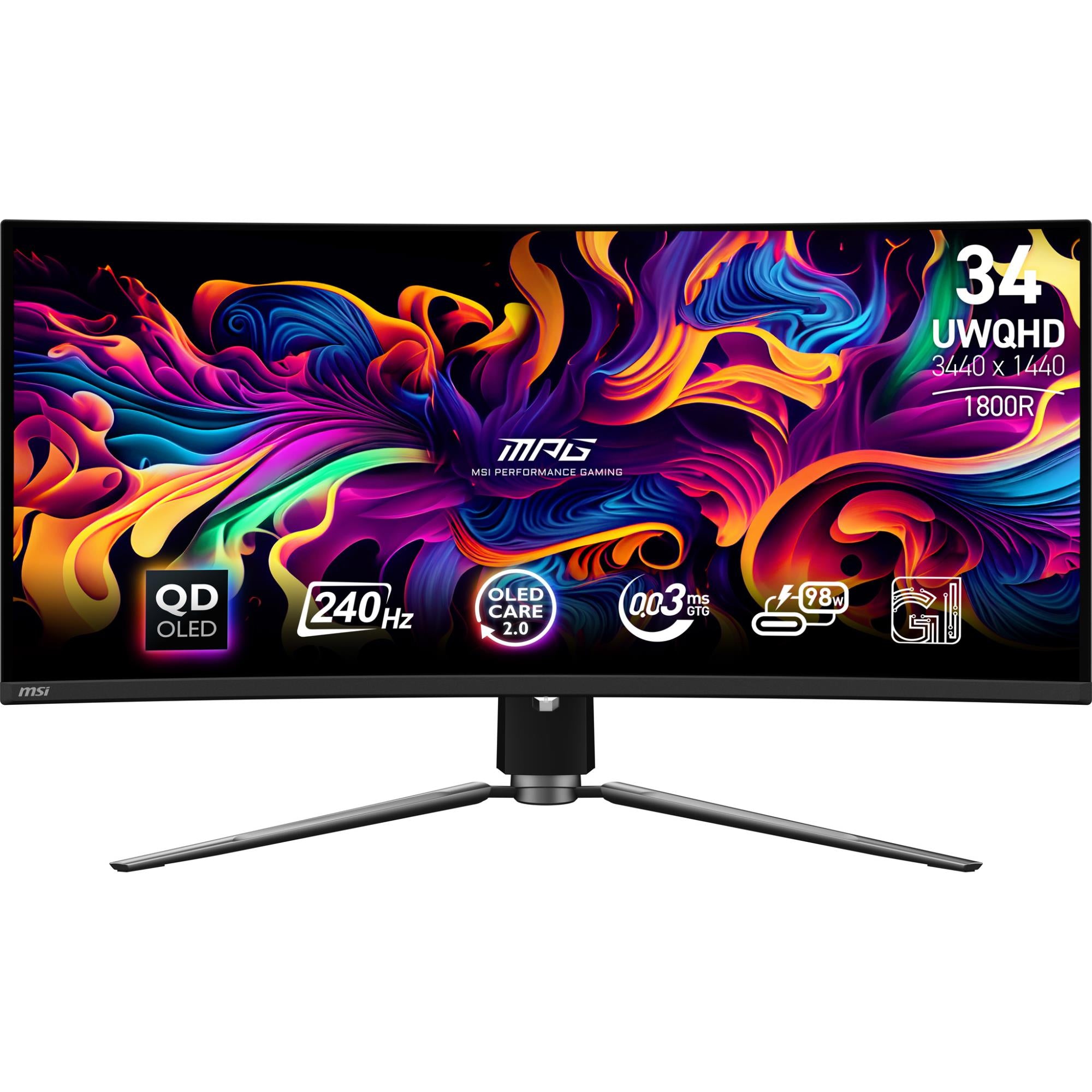 Monitor MSI 34" Gaming/Curved/21 : 9 Panel QD-OLED 3440x1440 240 Matte 0.03 ms Swivel Height adjustable Tilt Colour Black MPG341CQPXQD-OLED
