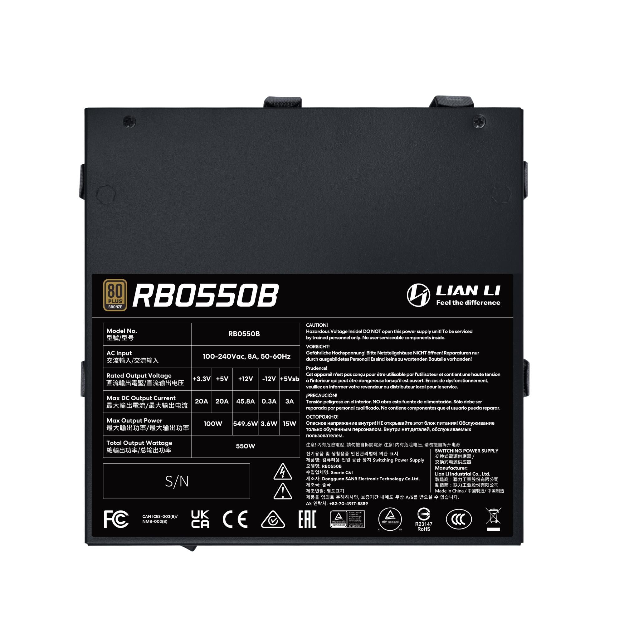 Power Supply LIAN LI RB PSU ATX 100 - 240 V 550 W G9P.RB0550B.B000.EU