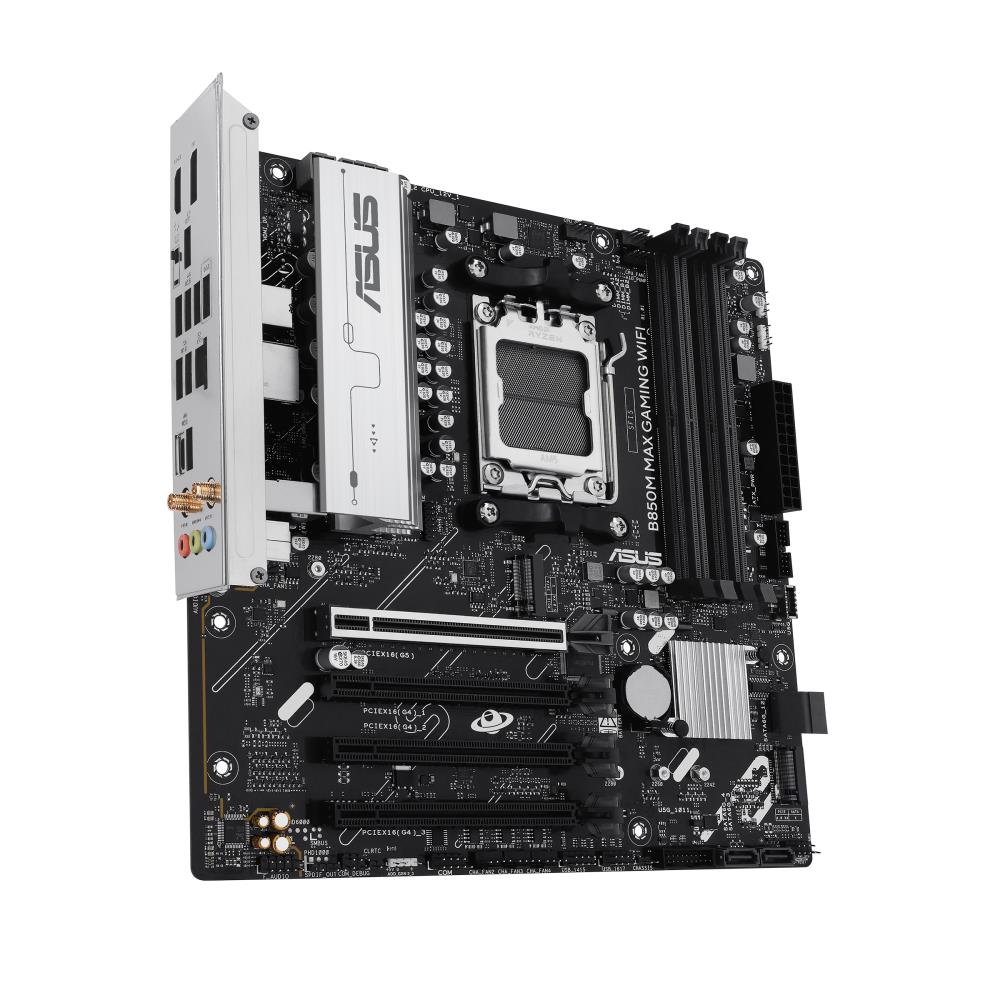 Mainboard ASUS AMD B850 SAM5 Micro-ATX Memory DDR5 Memory slots 4 3xPCI-Express 4.0 16x 1xPCI-Express 5.0 16x 3xM.2 1xHDMI 1xDisplayPort 5xUSB 2.0 2xUSB 3.2 2xUSB-C 1xRJ45 3xAudio port B850MMAXGAMINGWIFI