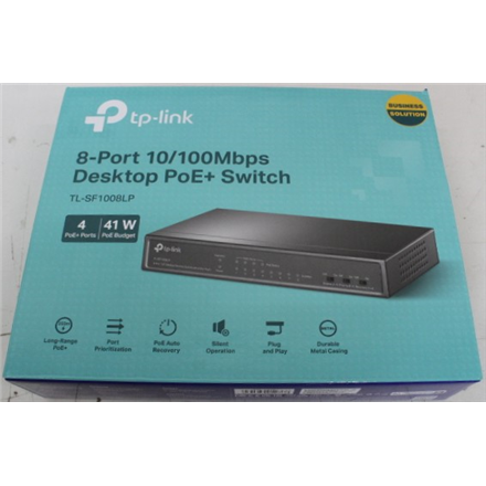 SALE OUT. TP-Link TL-SF1008LP Switch Unmanaged, Desktop, 8x10/100Mbps ports, 4xPoE ports, PSU external, Steel case | SAL