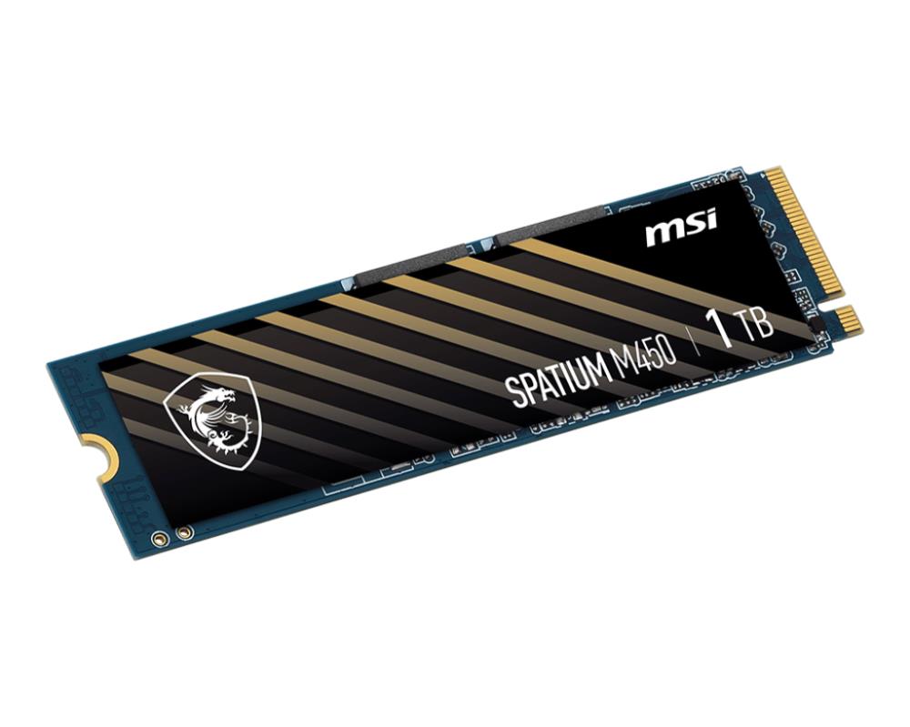 SSD MSI SPATIUM M450 1TB M.2 PCIe Gen4 NVMe 3D NAND Write speed 2400 MBytes/sec Read speed 3400 MBytes/sec 2.15mm TBW 350 TB MTBF 1500000 hours S78-440L0M0-P83