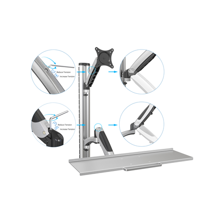 Digitus | Wall mount | Workstation | Adjustable Height, Tilt, Swivel | 27 " | Maximum weight (capacity) 6 kg | Silver