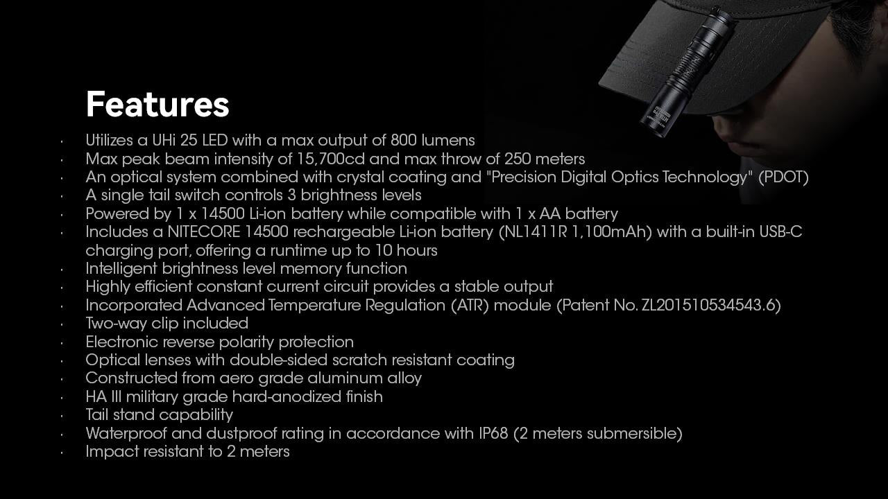 FLASHLIGHT MT SERIES/800 LUMENS MT1A PRO NITECORE