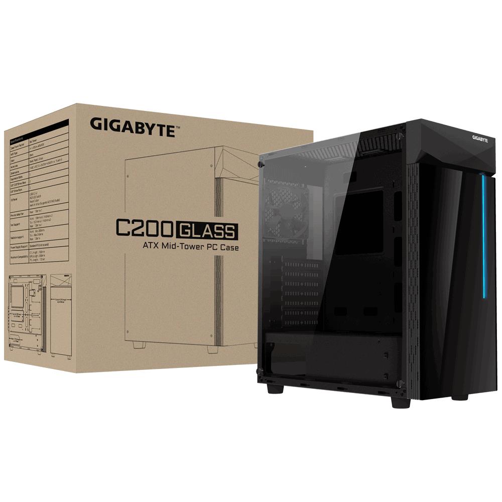 Case GIGABYTE C200 GLASS MidiTower Not included ATX MicroATX MiniITX Colour Black GB-C200G