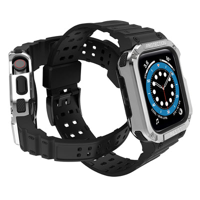 Protect Strap Band for Apple Watch 38/40/41mm Armored Case Strap - Black, Silver — Hurtel