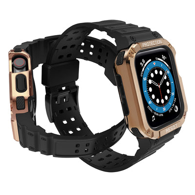Protect Strap Band for Apple Watch 42/44/45mm Armored Case Strap - Black, Rose Gold — Hurtel