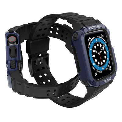 Protect Strap Band for Apple Watch 42/44/45mm Armored Case Strap - Black, Blue — Hurtel