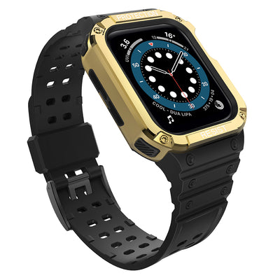 Protect Strap Band for Apple Watch 42/44/45mm Armored Case Strap - Black, Gold — Hurtel