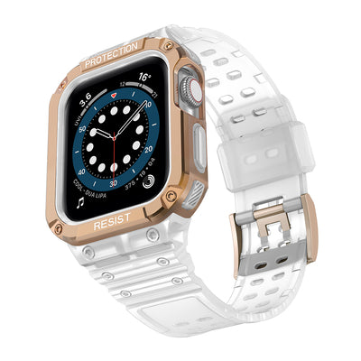 Protect Strap Band for Apple Watch 42/44/45mm Armored Case Strap - Transparent, Rose Gold — Hurtel