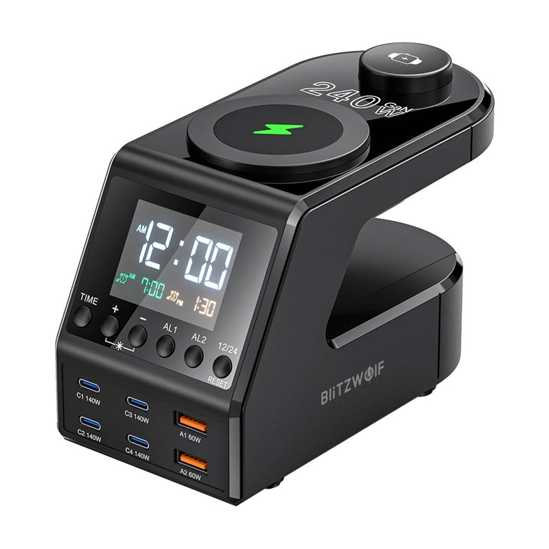 Blitzwolf BW-FW10 alarm clock with charger 2xUSB-A, 4xUSB-C, 240W - Image 1