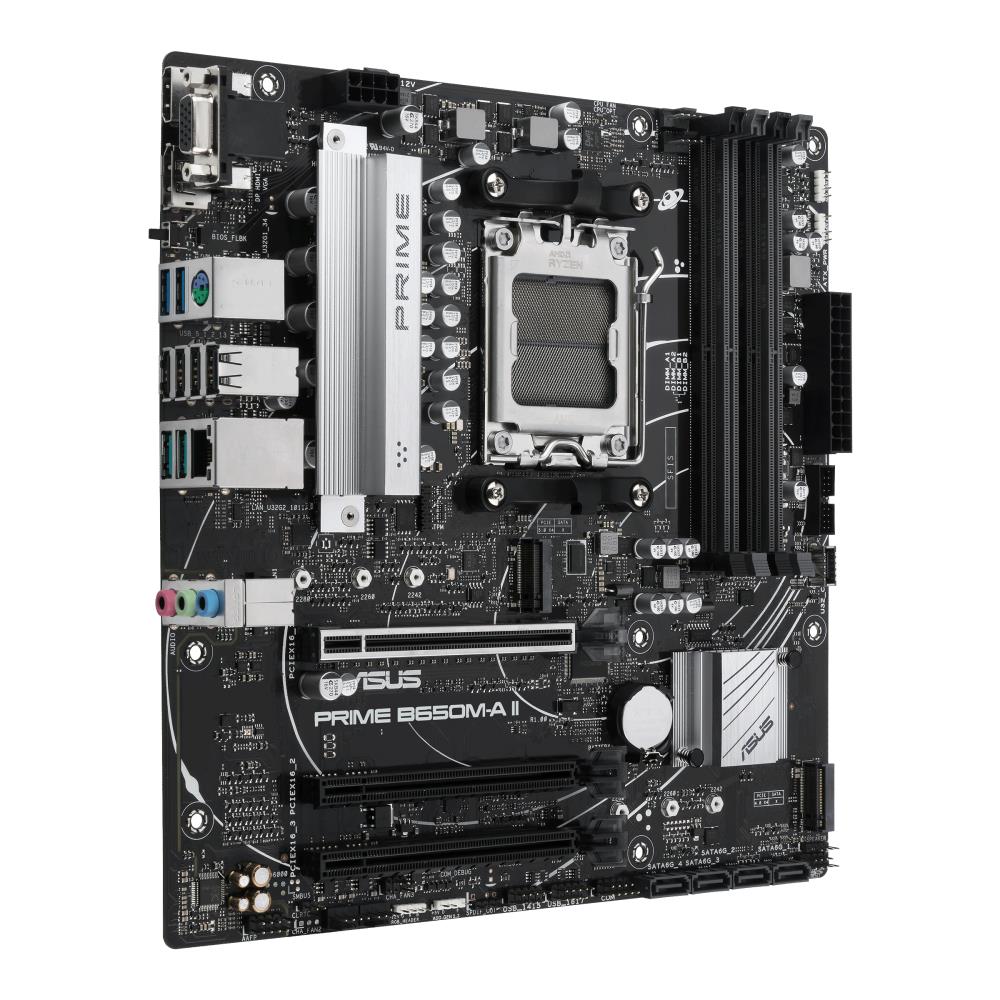 Mainboard ASUS AMD B650 SAM5 Micro-ATX Memory DDR5 Memory slots 4 2xPCI-Express 4.0 16x 2xM.2 1xVGA 1xHDMI 1xDisplayPort 4xUSB 2.0 4xUSB 3.2 1xPS/2 1xRJ45 3xAudio port PRIMEB650M-AII-CSM