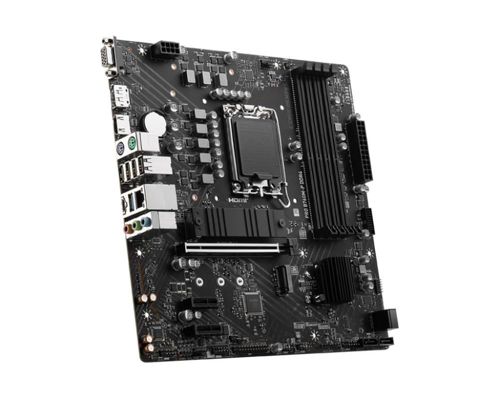 Mainboard MSI Intel B760 Express LGA1700 Micro-ATX Memory DDR4 Memory slots 4 2xPCI-Express 1x 1xPCI-Express 16x 2xM.2 1x15pin D-sub 1xHDMI 1xDisplayPort 4xUSB 2.0 1xUSB 3.2 1xUSB-C 2xPS/2 1xRJ45 3xAudio port PROB760M-PDDR4