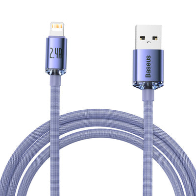 Baseus Crystal Shine Series cable USB cable for fast charging and data transfer USB Type A - Lightning 2.4A 2m purple (CAJY00